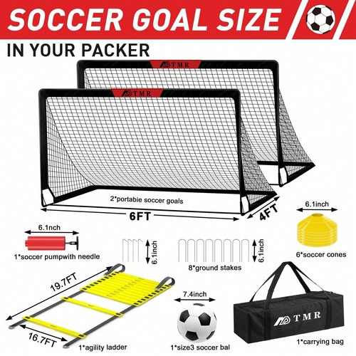Set of 2 6x4 foot backyard soccer nets, soccer goal training equipment