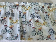 Whimsical Valance With Bicycles And Flower Baskets. Bright Colors. 