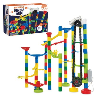 Marble Run 110 Piece Building Set with 82 Track Pieces, 15 Marbles and Motorized