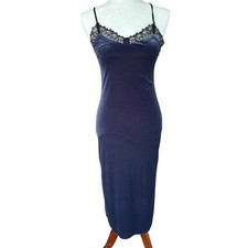 Express Navy Velvet Lace Trim Slip Dress XXS Petite Bodycon Midi