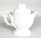 Vintage Westmoreland Milk Glass Lidded Creamer "Cherry & Grape" Design.