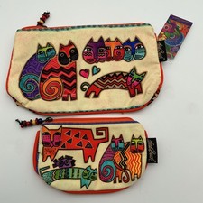 Laurel Burch Cat Zipper Pouch Set 2 Cosmetic Bags Colorful Canvas NWT