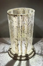 Pier 1 Glass Pillar Candle Holder Aspen Tree Forest Sparkling Glitter 9” 2015