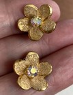Vintage Earrings Germany Gold Clip On Rhinestone Floral Mid Century Aurora — photo 2
