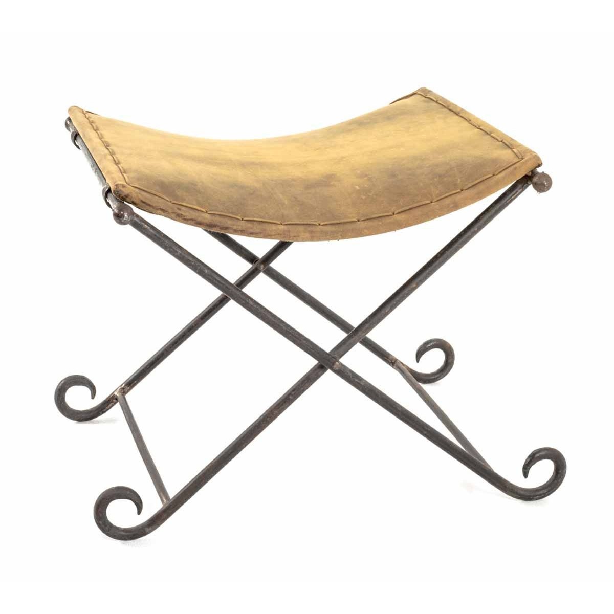 Tabouret pliable en cuir marron Rodéo de 58cm de hauteur