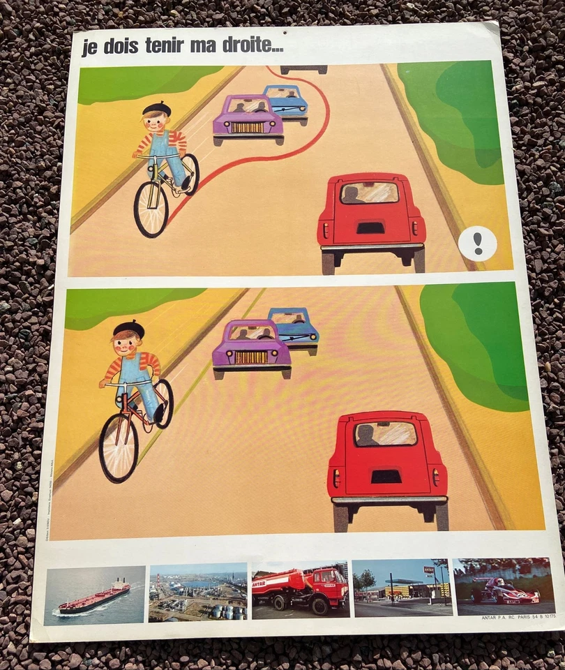 affiche scolaire " JE DOIS TENIR MA DROITE " sécurité routière années 80 - Photo 2/3