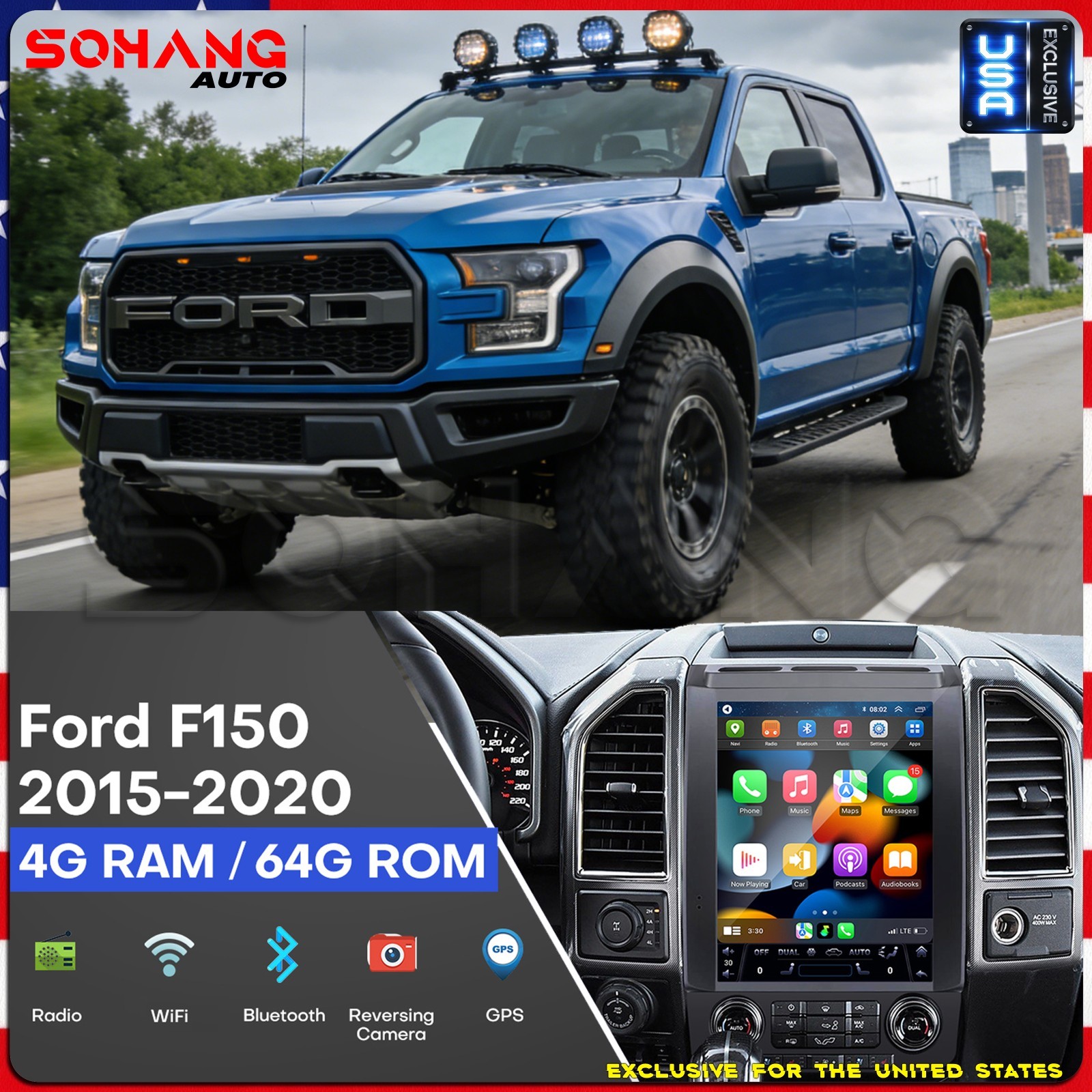 For Ford F150 2015-2021 Stereo Upgrade 12.1 Inch Touch Scree