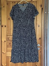 SHEIN Curve Navy White Spot Midi Dress 0XL Flutter Sleeve V Neck