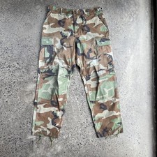 Vintage Woodland Camo Pants Mens Med Green Brown Cargo Military BDU Drawstring