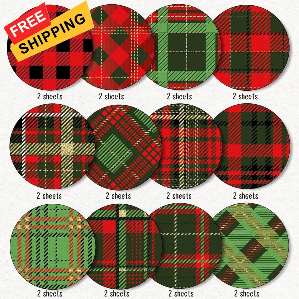 Álbum de recortes a cuadros de papel patrón navideño Whaline 24 piezas especialidad rojo, verde  Foto 3 de 4