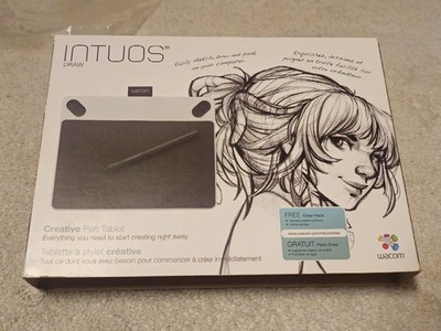 Wacom Intuos kleines weißes Zeichnungsgrafiktablett und Stift gebraucht extra Federn