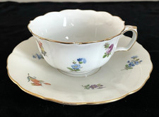Vintage Meissen Floral Flowers Tea Cup Crossed Swords Mark Scalloped Edge EUC