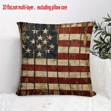Vintage American Flag Pillow Cover Rustic Wood Patriotic Home Decor 18x18in