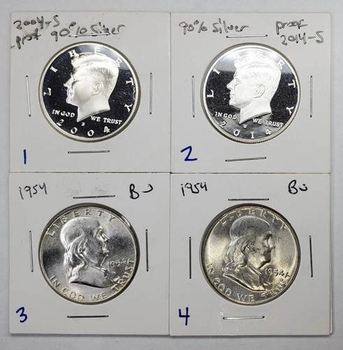 2$ face value 90% silver Kennedy Proofs + Franklin Half Dollars