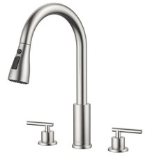 2Handle Kitchen Faucet,Brushed Nickel 3Hole Kitchen Sink Faucet Stainless Steel