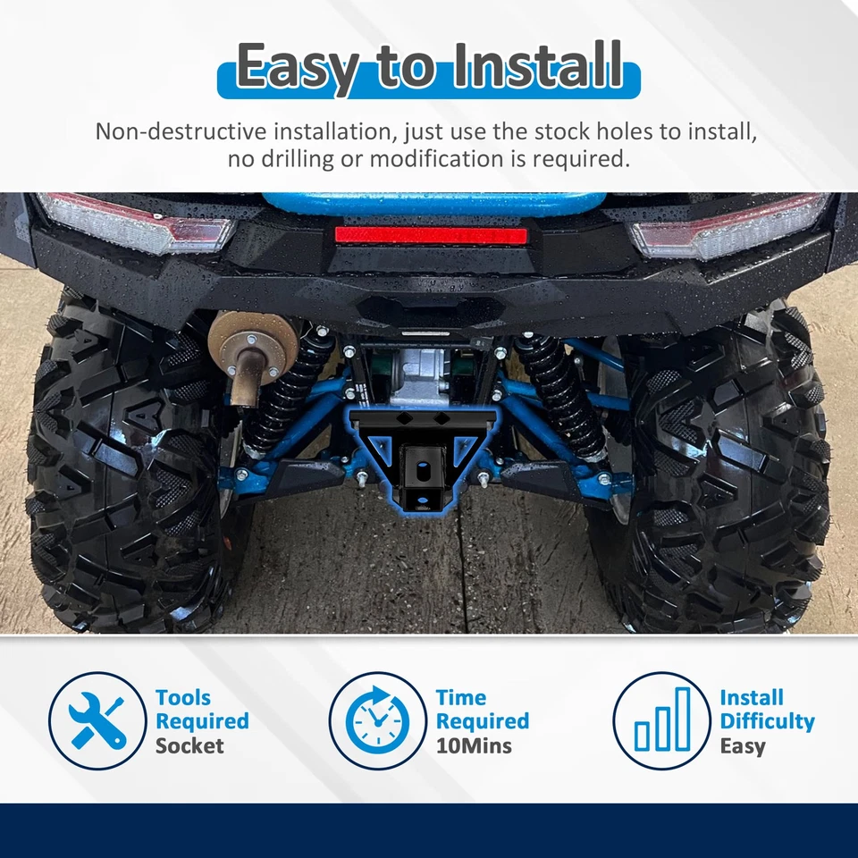 Receptor de enganche de 2" + montaje de enganche trasero para Kawasaki Brute Force 650/750 2005-2025 Foto 3 de 4