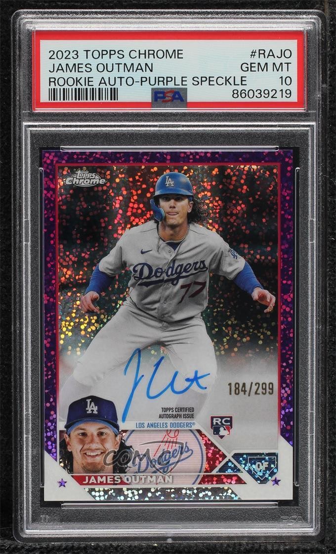 2023 Chrome Rookie Purple Speckle Refractor /299 James Outman PSA 10 Auto RC 1g3