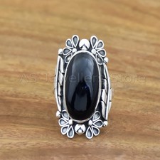 Flower Textured Black Onyx Ring, 925 Sterling Silver Ring, Handmade Ring or girl