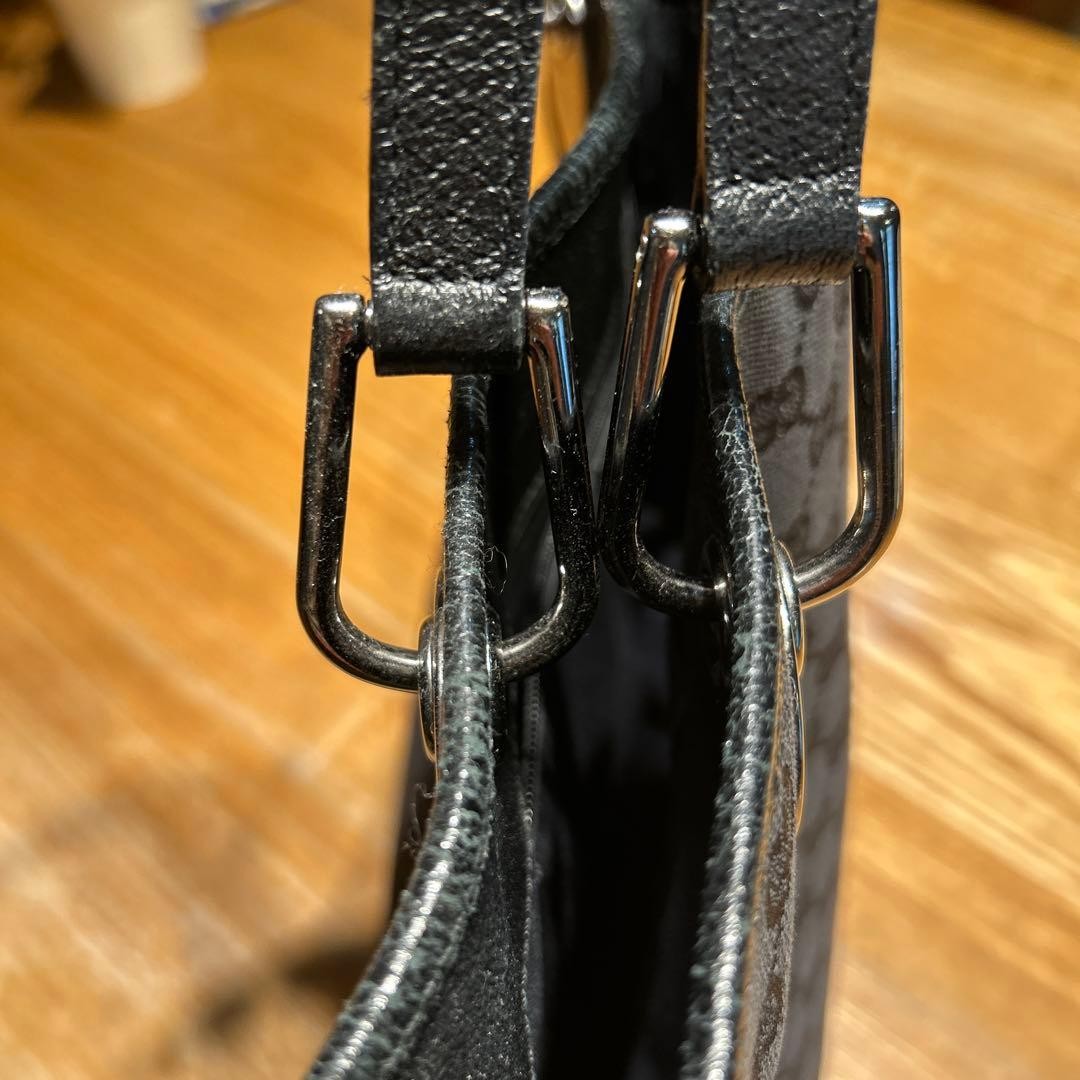 GUCCI Canvas Tote Bag Women Black Silver Hardware Durable Authentic thumbnail 12