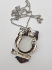 Fashion Owl Pendant Link Chain Necklace  24" White Cat Eyes Stone — photo 4