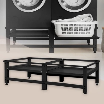 Socle machine à laver double avec étagère base sèche-linge noir 150 kg/support - Photo 1/4