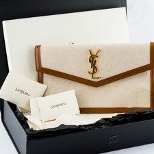 Saint Laurent Uptown Leather Trimmed Cotton Canvas Pouch - Excellent Condition