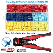 60/480PCS Quick Splice Disconnect Wire Terminals T-Tap Spade Crimp Connector Kit