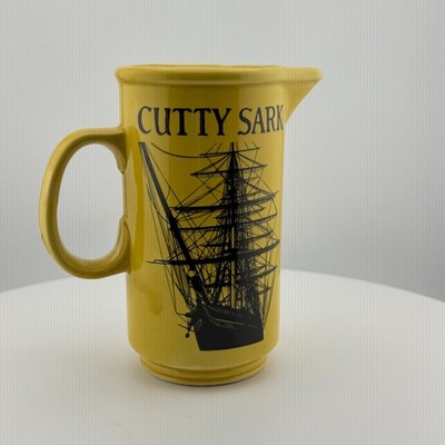 Vintage Cutty Sark Scots Whisky Yellow Ceramic Pub Bar Pitcher Ship Water Jug Ad