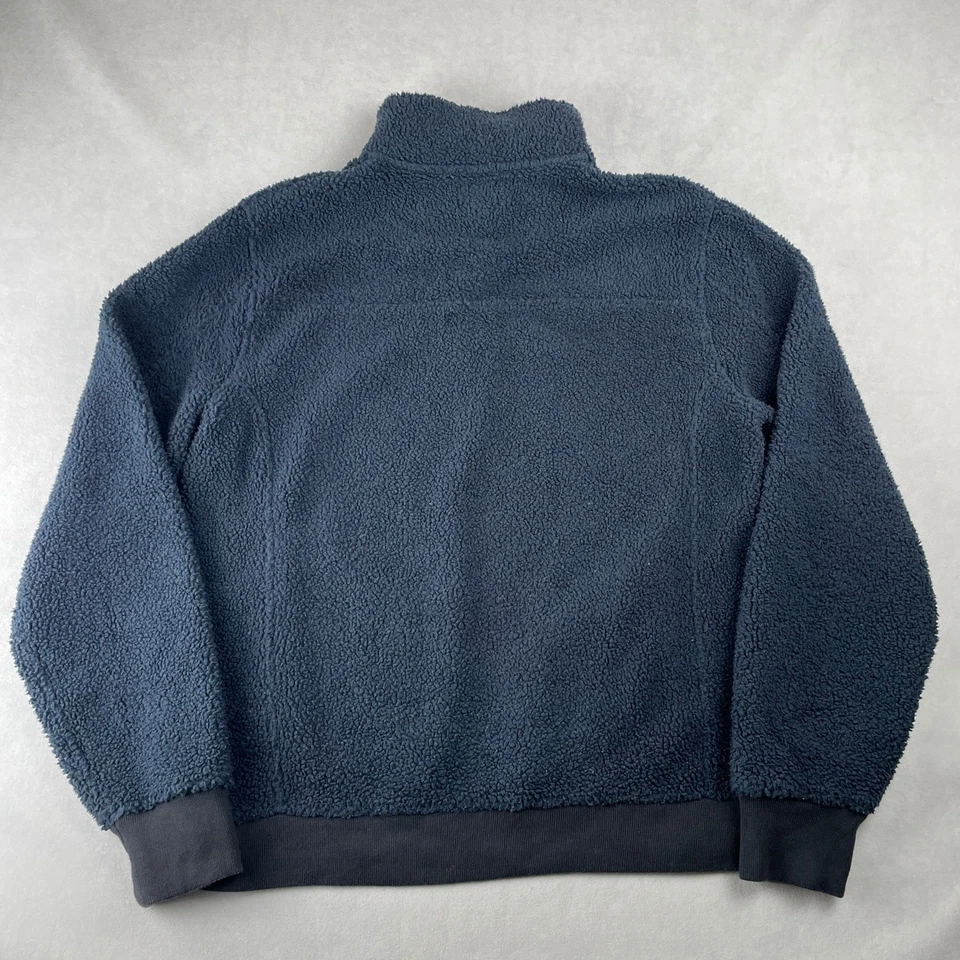 J Crew Sherpa Deep Pile Fleece 1/4 Snap Neck Pullover Blue Cozy Preppy Mens M - Image 3 of 4