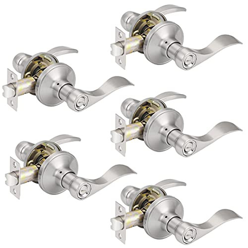 Wave Style Privacy Bed Bath Door Levers in Satin Satin Nickel Lever-12061