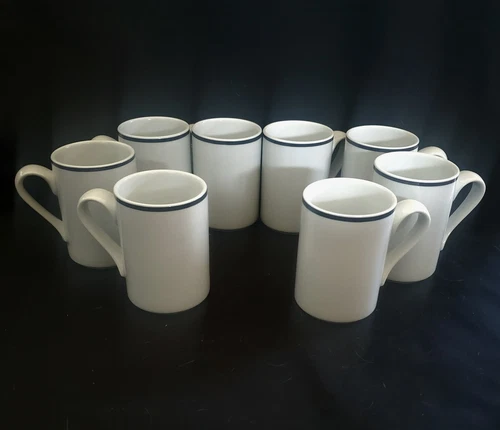 MINT Set Of 8 Dansk Bistro Christianshavn Blue Band Coffee Mugs Cups
