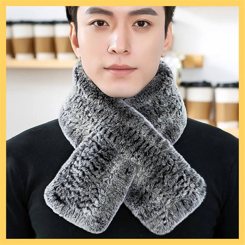 Men's Real Rabbit Fur Scarf Thicken Winter Warm Neck Wrap Collar Size 90x12cm