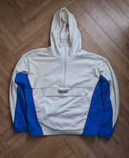 Adidas Fleece Hooded Top Jacket Womens Size 12 Blue Cream Hoodie