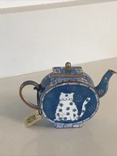 Vtg 1999 Charlotte Di Vita Copper &Enamel Miniature Cat Teapot Flower Power