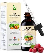 Maxi Health Women, Men and Kids Liquid Iron Supplement - 15 mg Per ML Berry - -