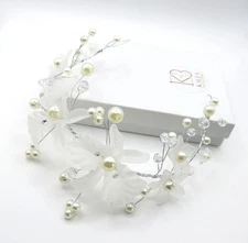 Flower Girl White Large Floral Headband for Wedding or First Communion Headpiece
