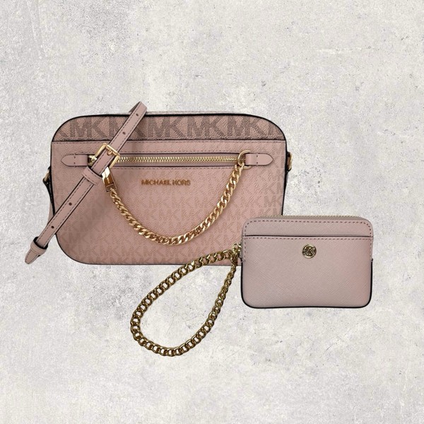 Michael Kors Tasche Crossbody GeldböRse Jet Set Travel Item Rosa Rose Leder Neu-image