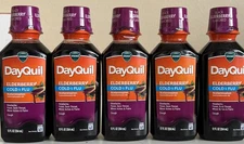 Lot Of 5 VICKS DayQuil Elderberry Flavor Cold & Flu Liquid 12oz Exp 12/2026