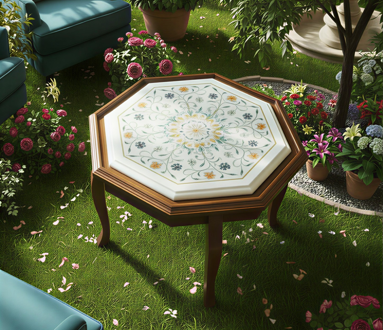 Luxury White Marble Coffee Table Semi Precious Inlay Stone Art Handmade Decor