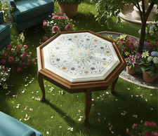 Luxury White Marble Coffee Table Semi Precious Inlay Stone Art Handmade Decor