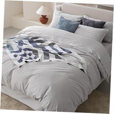 Double Stitch 100 Organic Cotton Duvet Cover - Soft 3 Piece Queen Winter Sky