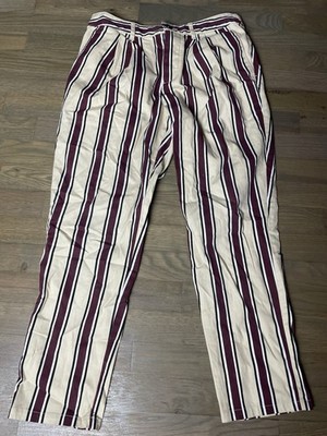 Asos Design Cream Burgundy Striped Trouser Dress Pants Men Sz 30x30 Elastic Wais