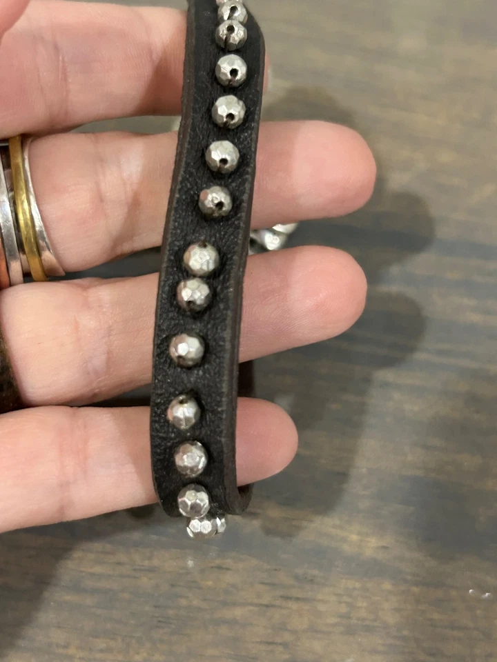 Fossil Dark Brown Leather Bracelet Charms Key Beads 7" - Image 3 of 4