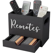 Remote Control Holder, TV Remote Holder with Drawer, Wood Remote Black - 2 slot