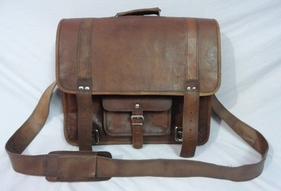 16 In Leather Briefcase Messenger Bag Office Laptop Satchel School Shoulder Bags