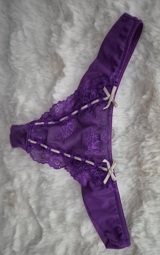 Women's Elle Macpherson Intimates Lace Thong, Purple, Small - Picture 5 of 9