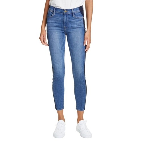 FRAME Le High Skinny Crop Jeans Tuxedo Stripe Stretch Denim Kenya Blue 27 - Picture 2 of 18