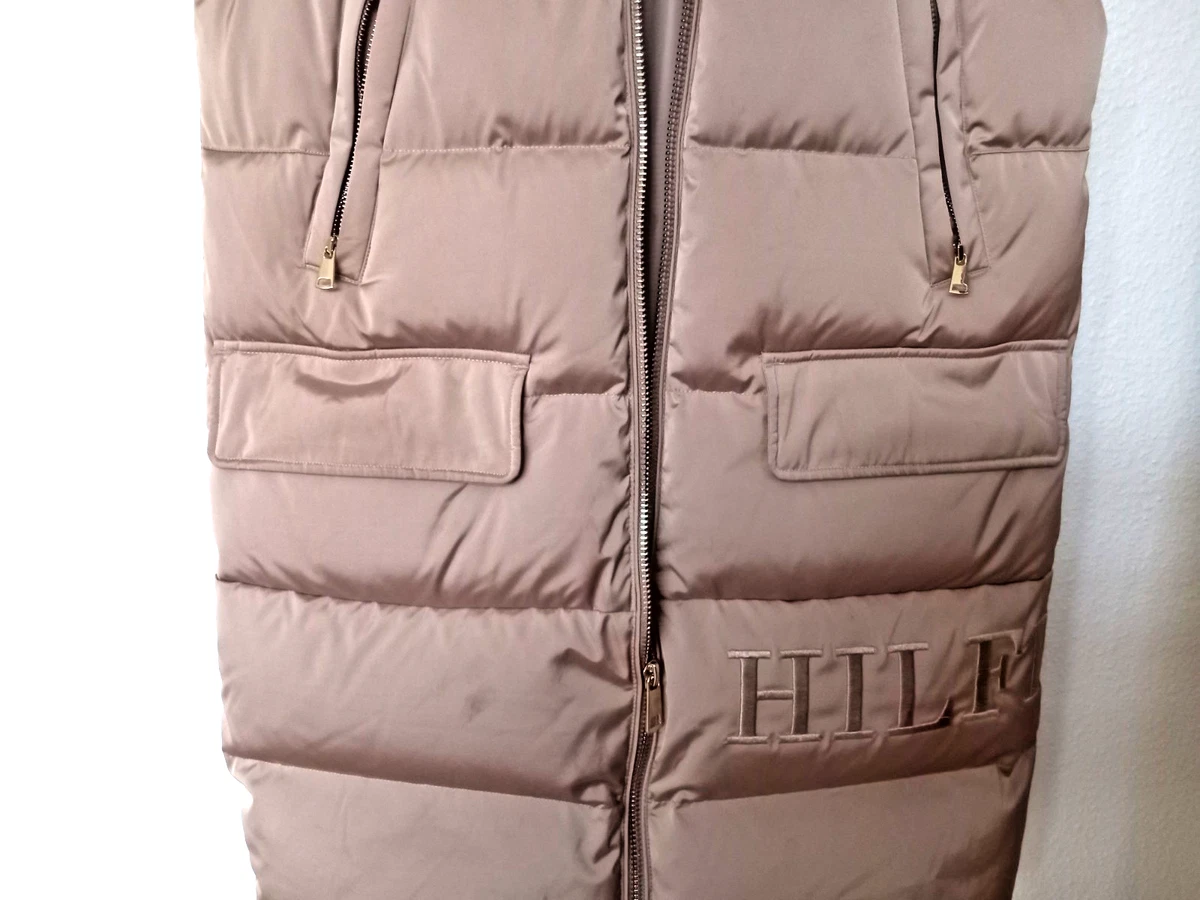Tommy Hilfiger Damen Steppweste lang mit Kapuze Daunen Beige Gr. XS, Neu