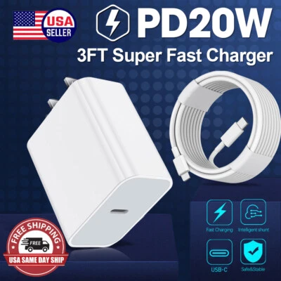 GP01 20W PD Wall Charger Adapter USB-C Charging Cord For Apple iPhone 14 13 12 11 XRS