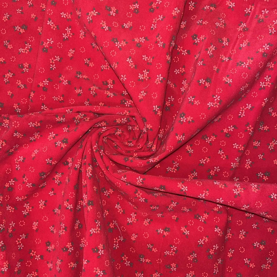 Tela Terciopelo Rojo Vintage con Flores, Pana Algodón, 60"x30" Foto 2 de 4
